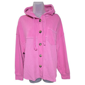 American Eagle XS/S Pink Hug Hooded Pink Shacket Mixed Waffle Knit Fall Spring